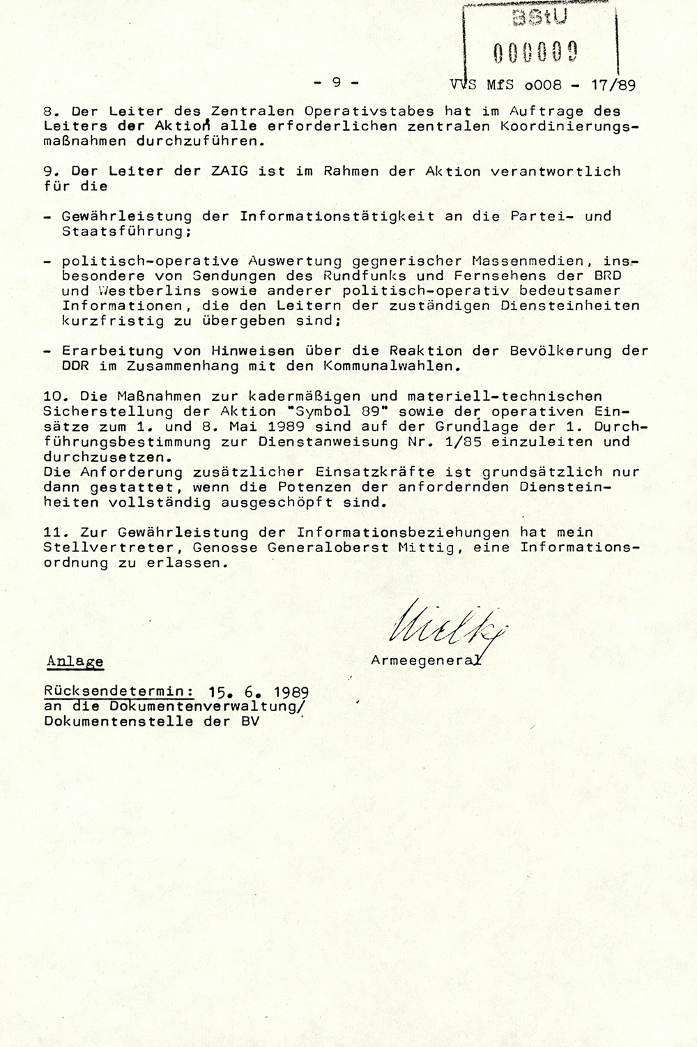Befehl 6/89 zur politisch-operativen Sicherung der Vorbereitung und Durchführung der Kommunalwahlen im Mai 1989