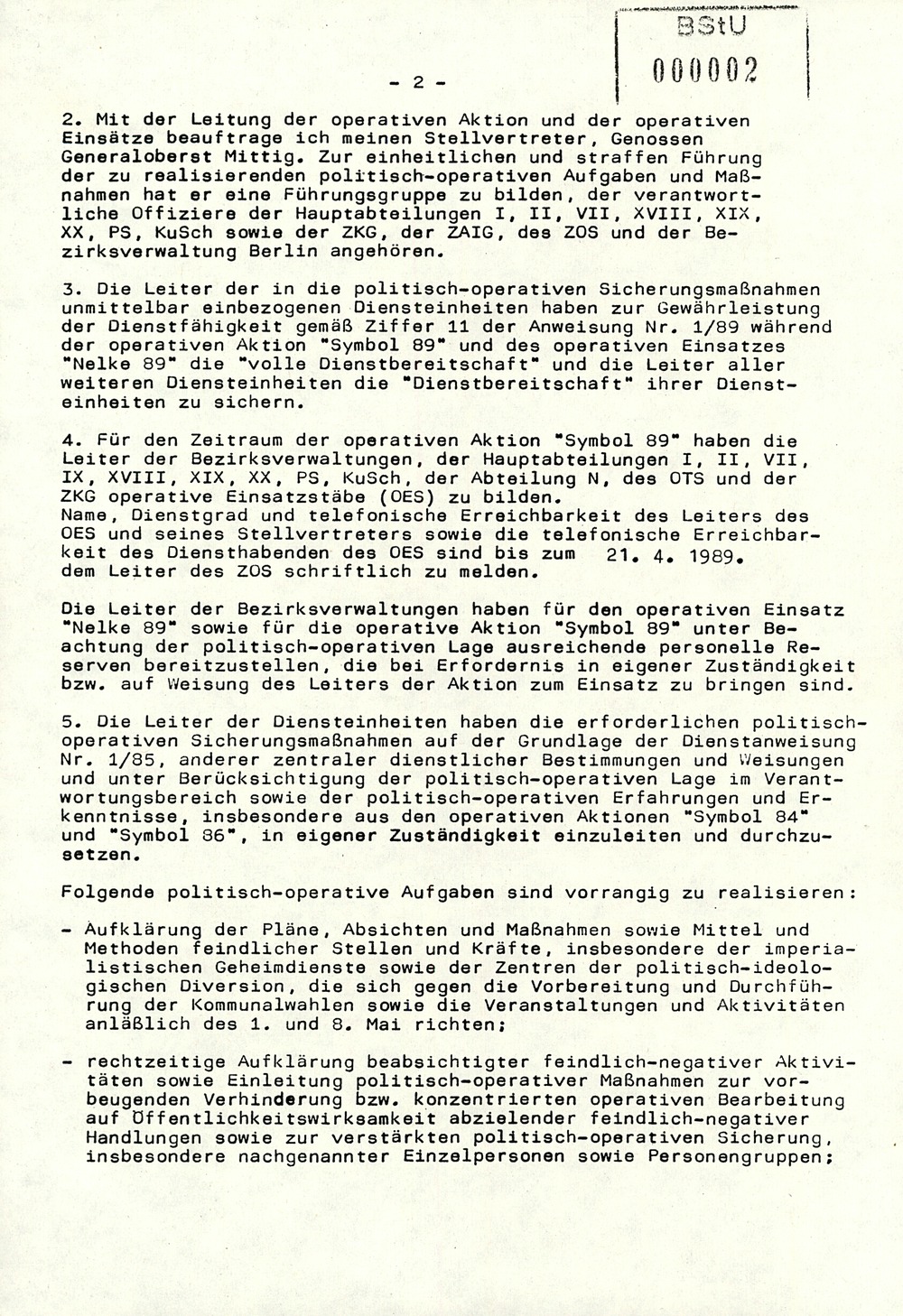Befehl 6/89 zur politisch-operativen Sicherung der Vorbereitung und Durchführung der Kommunalwahlen im Mai 1989