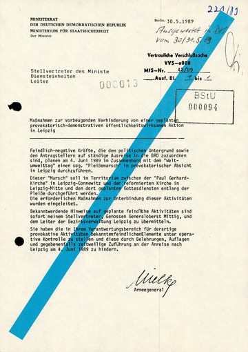 Maßnahmen zur Verhinderung des 2. Pleiße-Gedenkmarsches am 5. Juni 1989 in Leipzig