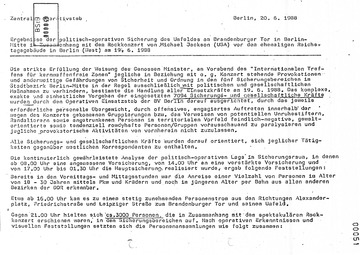 Ergebnisse der politisch-operativen Sicherung des Umfeldes am Brandenburger Tor im Zusammenhang mit dem Michael-Jackson-Konzert am 19. Juni 1988 in West-Berlin