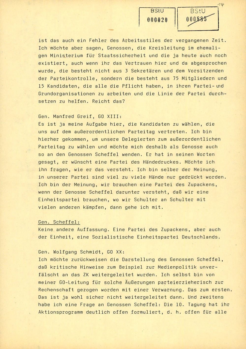 Protokoll der Delegiertenkonferenz aller Grundorganisationen der SED in der Zentrale des AfNS