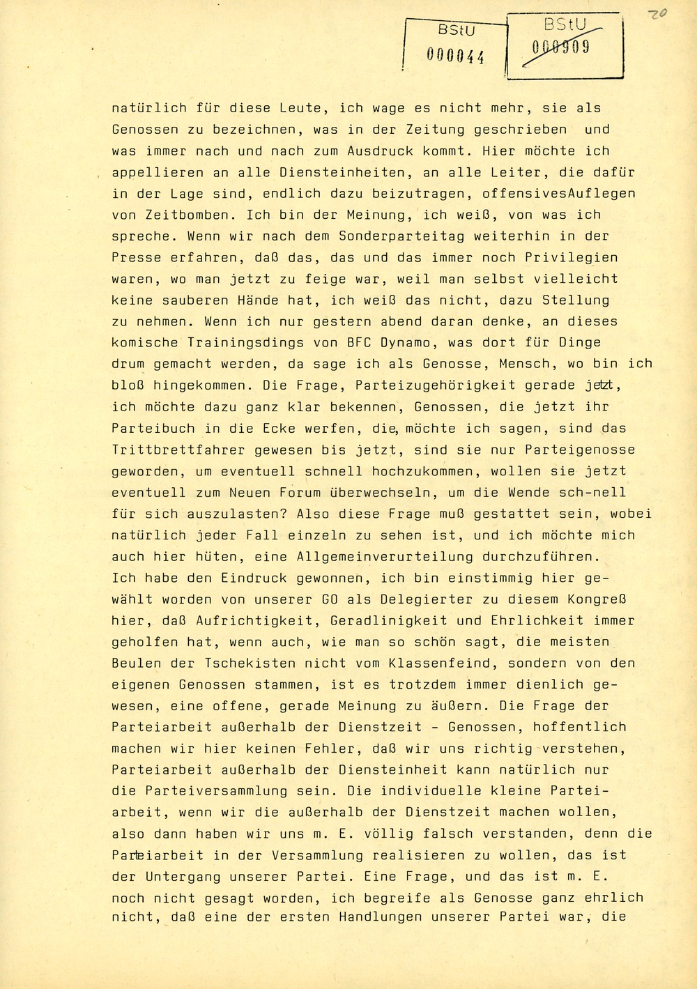 Protokoll der Delegiertenkonferenz aller Grundorganisationen der SED in der Zentrale des AfNS