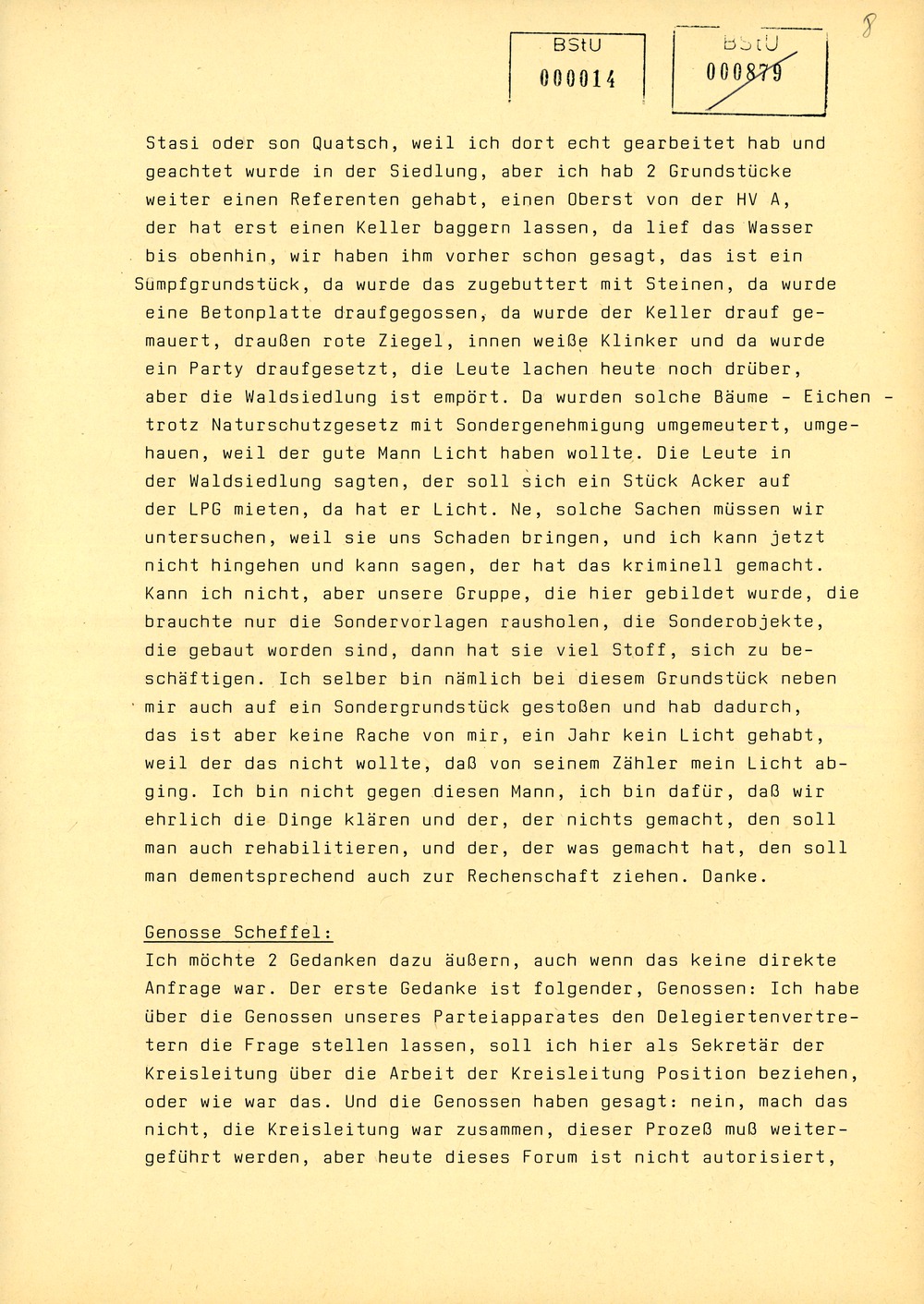 Protokoll der Delegiertenkonferenz aller Grundorganisationen der SED in der Zentrale des AfNS