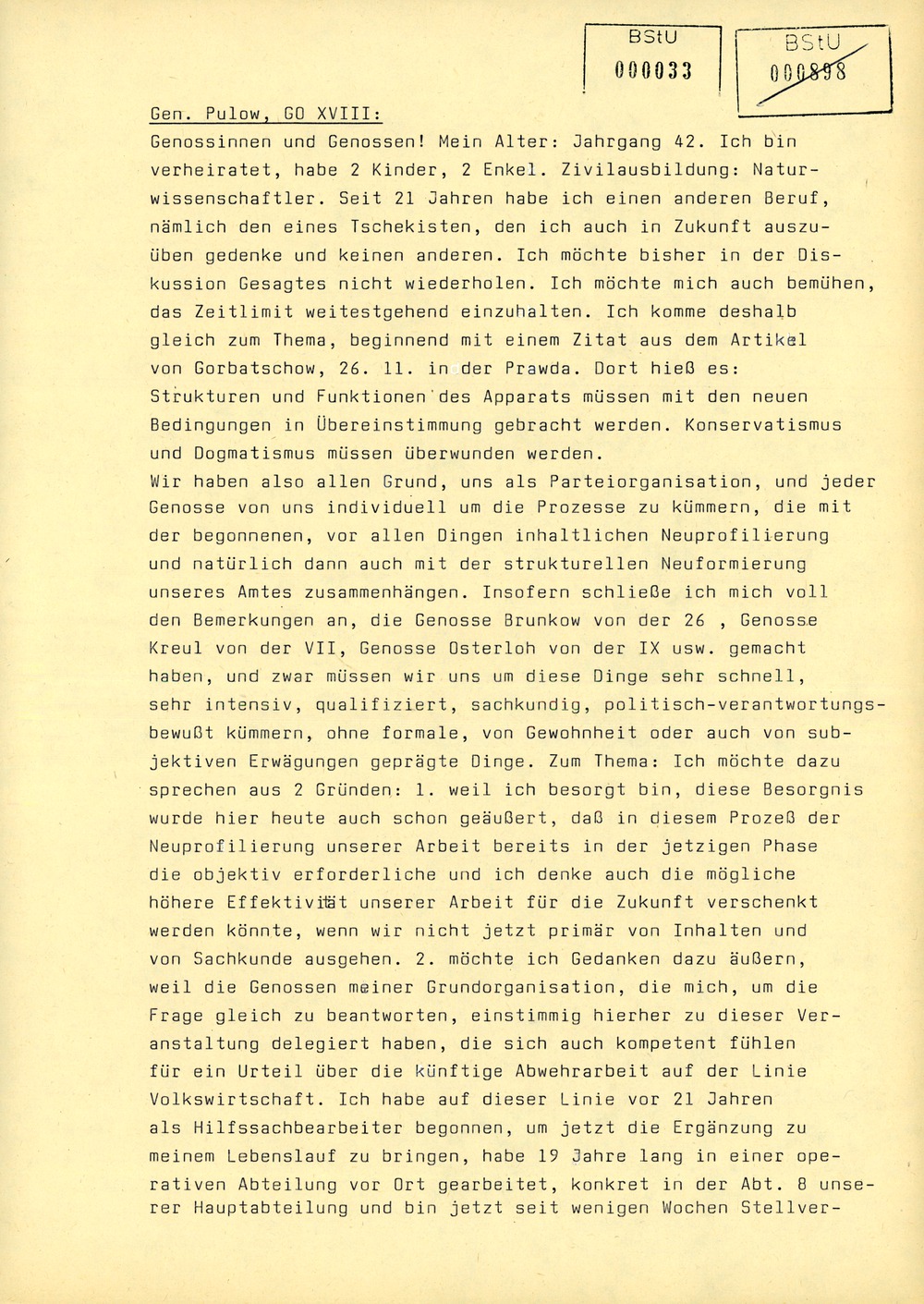 Protokoll der Delegiertenkonferenz aller Grundorganisationen der SED in der Zentrale des AfNS