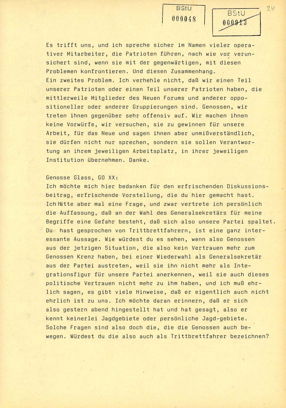 Protokoll der Delegiertenkonferenz aller Grundorganisationen der SED in der Zentrale des AfNS