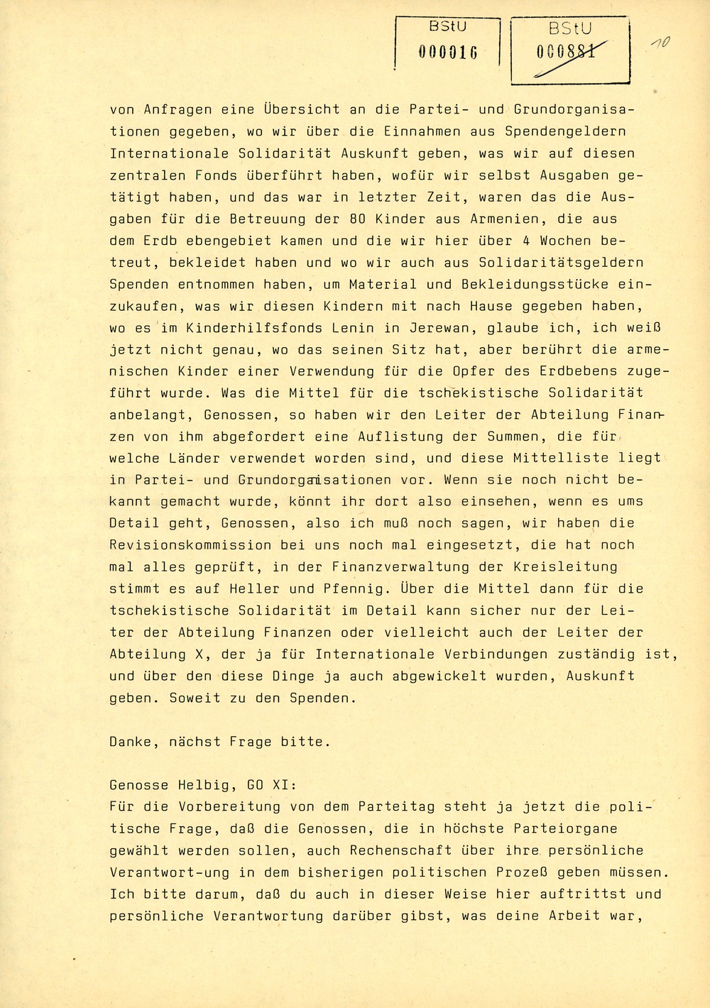 Protokoll der Delegiertenkonferenz aller Grundorganisationen der SED in der Zentrale des AfNS