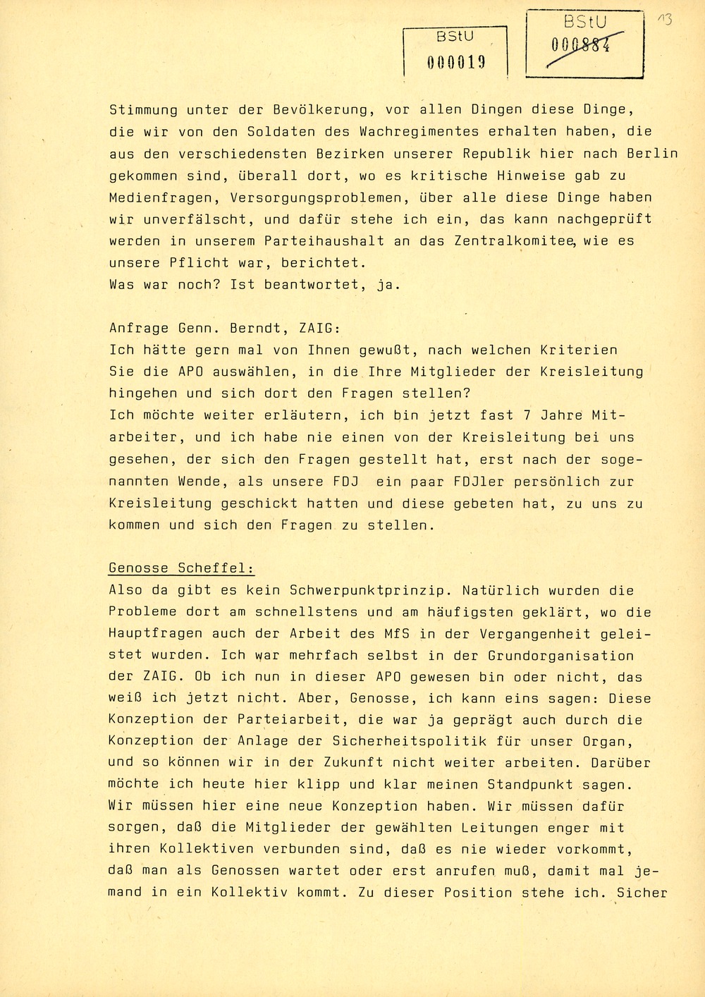 Protokoll der Delegiertenkonferenz aller Grundorganisationen der SED in der Zentrale des AfNS