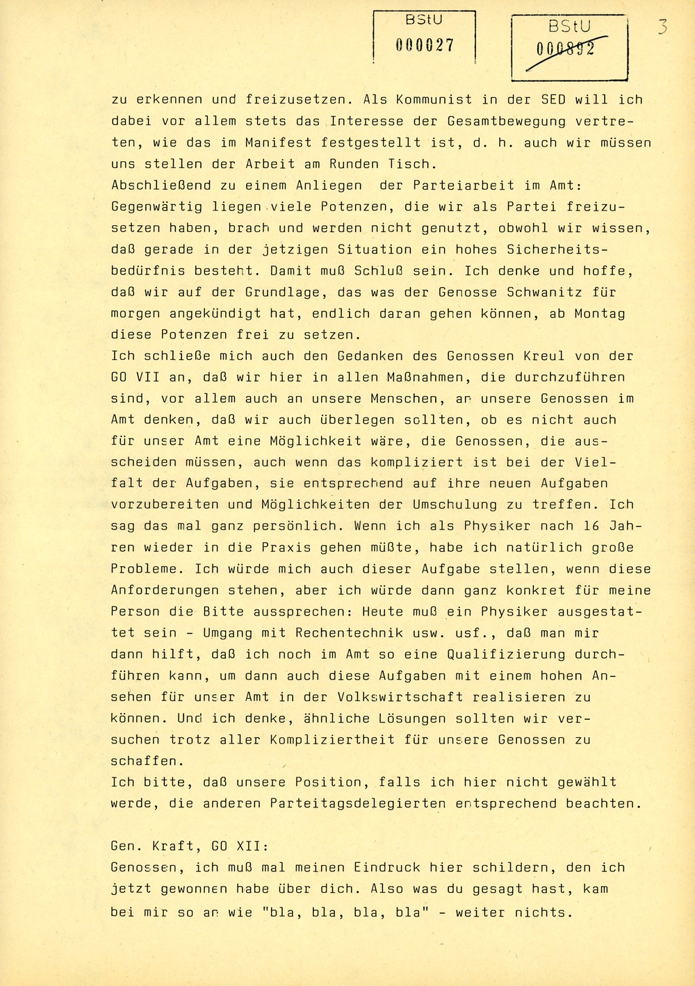 Protokoll der Delegiertenkonferenz aller Grundorganisationen der SED in der Zentrale des AfNS