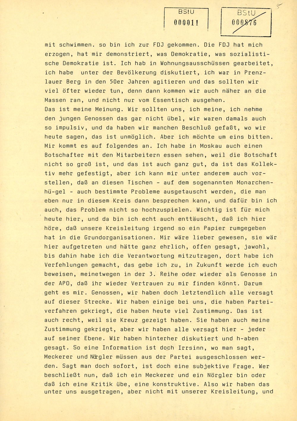 Protokoll der Delegiertenkonferenz aller Grundorganisationen der SED in der Zentrale des AfNS