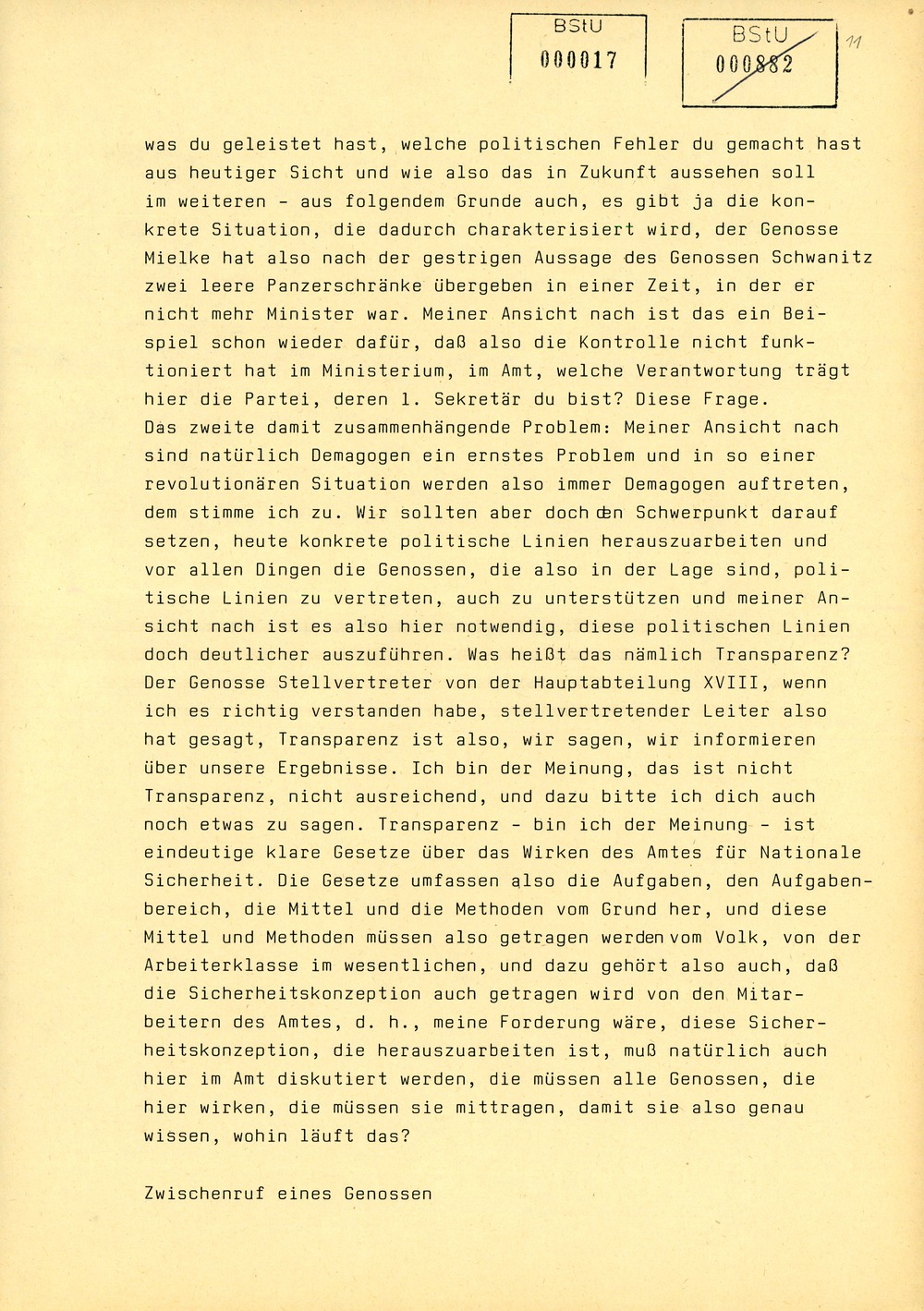 Protokoll der Delegiertenkonferenz aller Grundorganisationen der SED in der Zentrale des AfNS