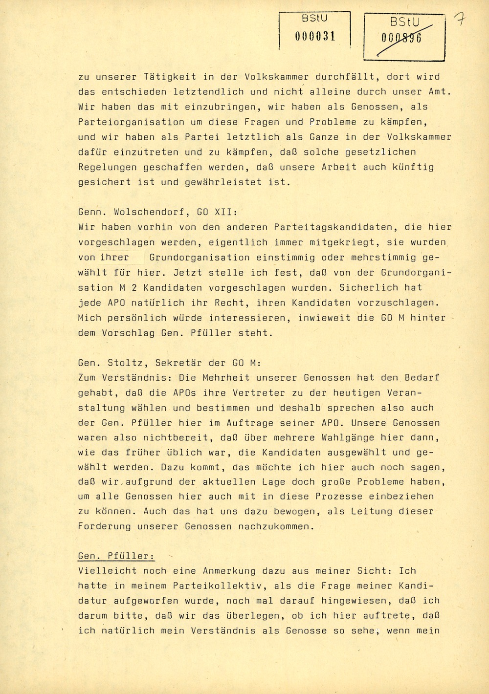 Protokoll der Delegiertenkonferenz aller Grundorganisationen der SED in der Zentrale des AfNS