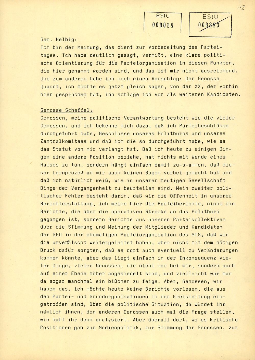 Protokoll der Delegiertenkonferenz aller Grundorganisationen der SED in der Zentrale des AfNS