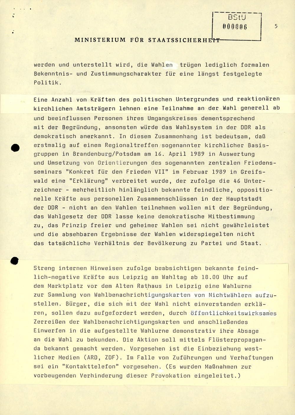 Aktivitäten von Bürgerrechtsgruppen zu den Kommunalwahlen im Mai 1989