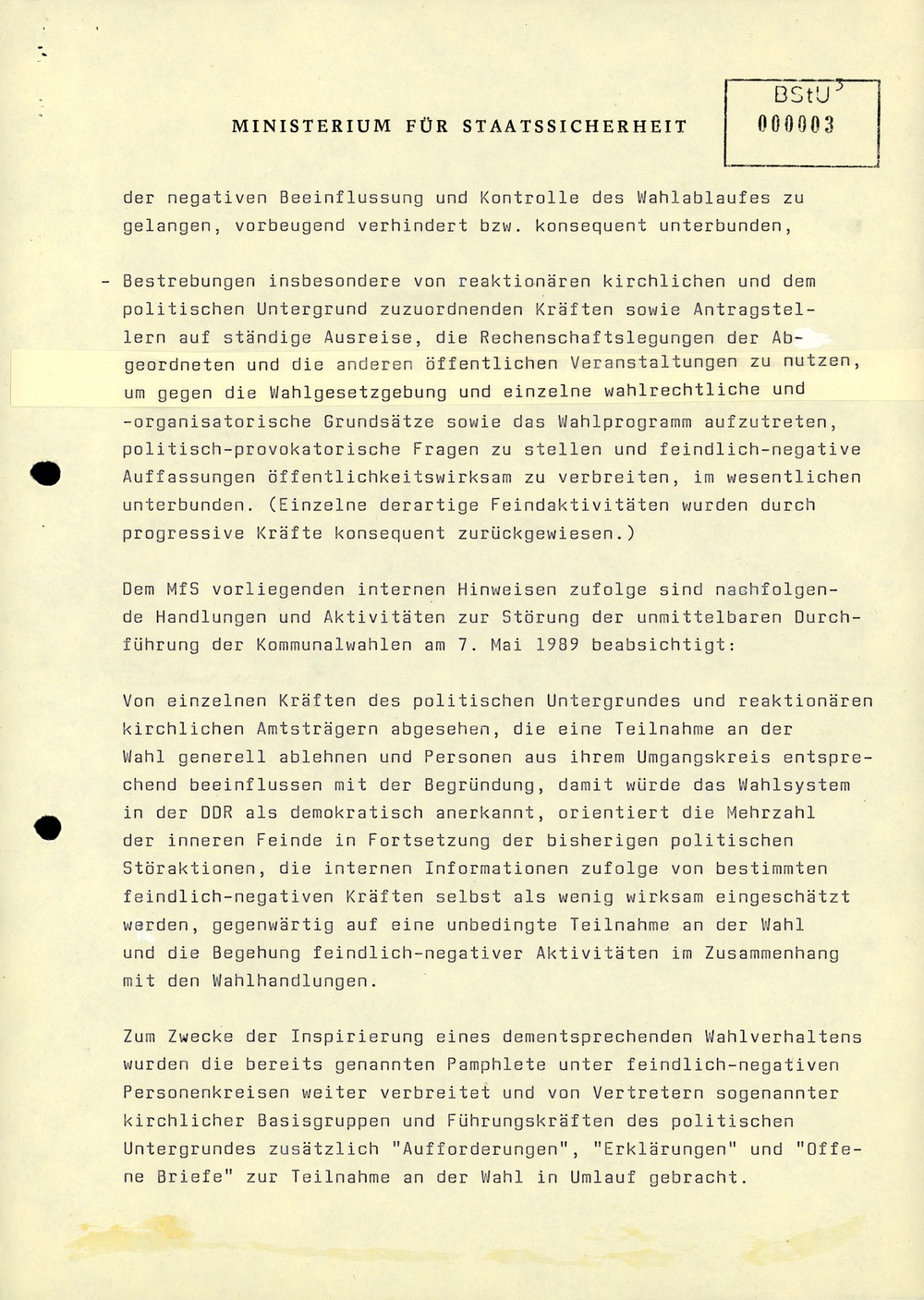 Aktivitäten von Bürgerrechtsgruppen zu den Kommunalwahlen im Mai 1989