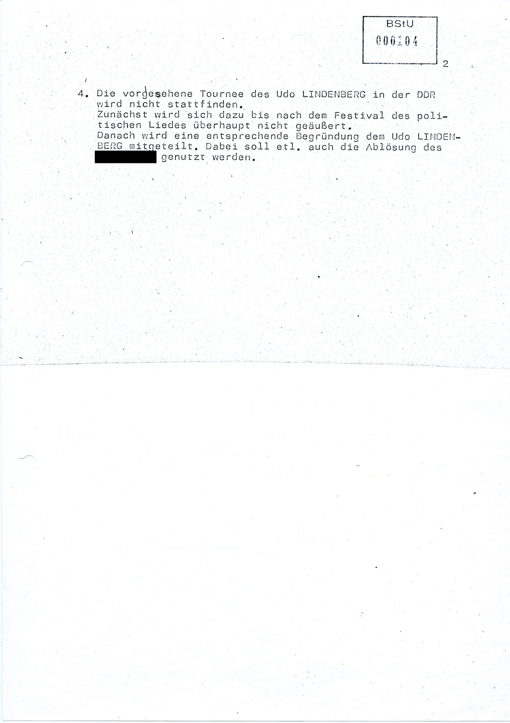 Information über Tourneen von BAP und Udo Lindenberg in der DDR