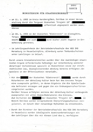 Information über das Abspielen eines Liedes mit die DDR diskriminierendem Inhalt