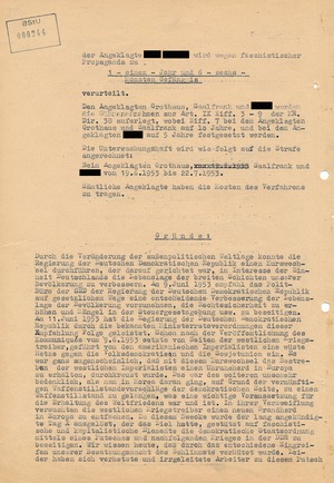 Urteil gegen Wilhelm Grothaus und andere Angeklagte vom Volksaufstand 1953 in Dresden
