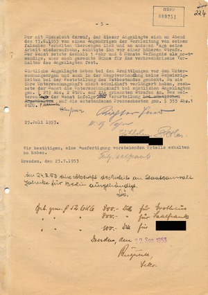 Urteil gegen Wilhelm Grothaus und andere Angeklagte vom Volksaufstand 1953 in Dresden