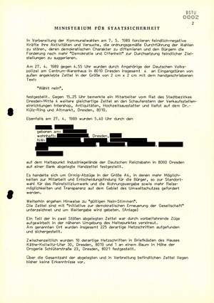 Information über "feindlich-negative Aktivitäten" im Vorfeld der Kommunalwahlen 1989 in Dresden