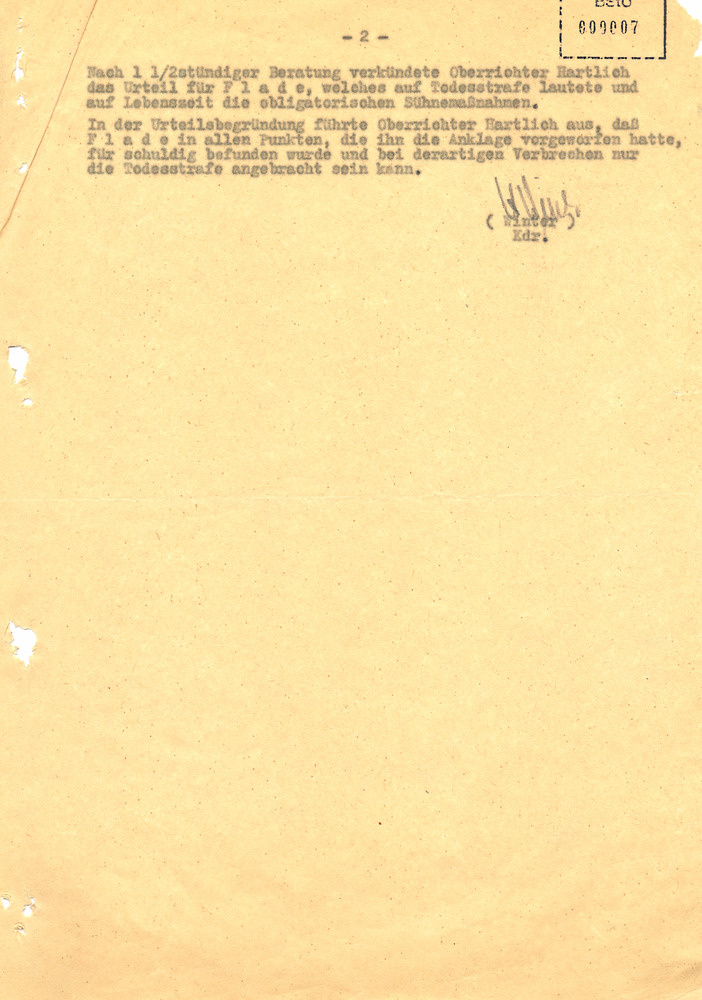 Bericht über die Verhandlung gegen Hermann Joseph Flade