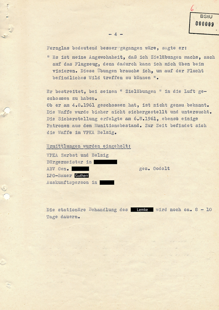 Bericht über Ermittlungen im Kreis Belzig wegen des Verdachts der „Diversion“