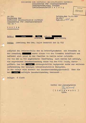 Überführung eines Verdächtigen aus dem Kreis Belzig nach Berlin