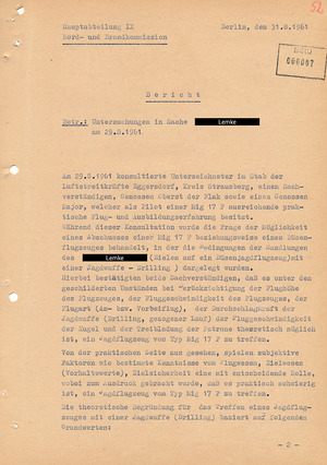 Befragung von Sachverständigen zum Beschuss von Jagdflugzeugen