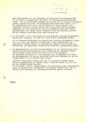 Information über geahndete Rechtsverletzungen von Zeugen Jehovas 1987