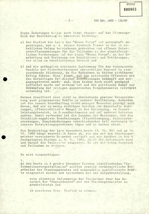 Schilderung der Ereignisse in Dresden zwischen dem 3. und 8. Oktober 1989 durch den Leiter der BVfS