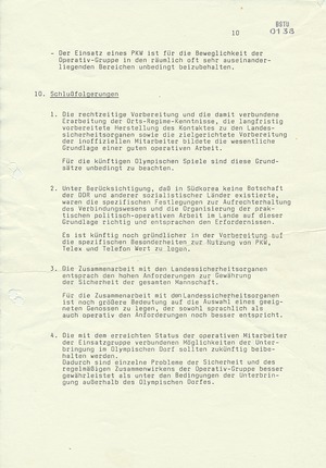 Bericht über die Tätigkeit der eingesetzten Operativ-Gruppe des MfS zur Sicherung der DDR-Olympia-Delegation vom 9.9. bis 3.10.1988