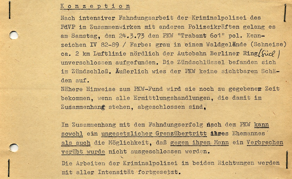 Konzeption zur Verschleierung des Todes an der Mauer von Horst Einsiedel