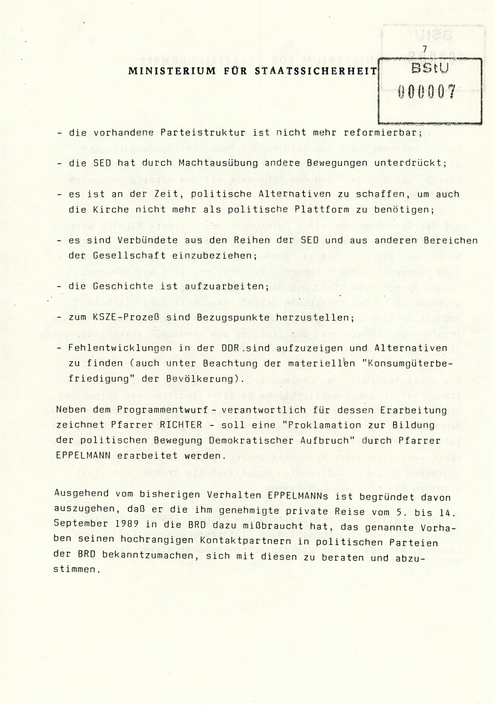 Information über Bestrebungen oppositioneller Kräfte zur Schaffung DDR-weiter Sammlungsbewegungen