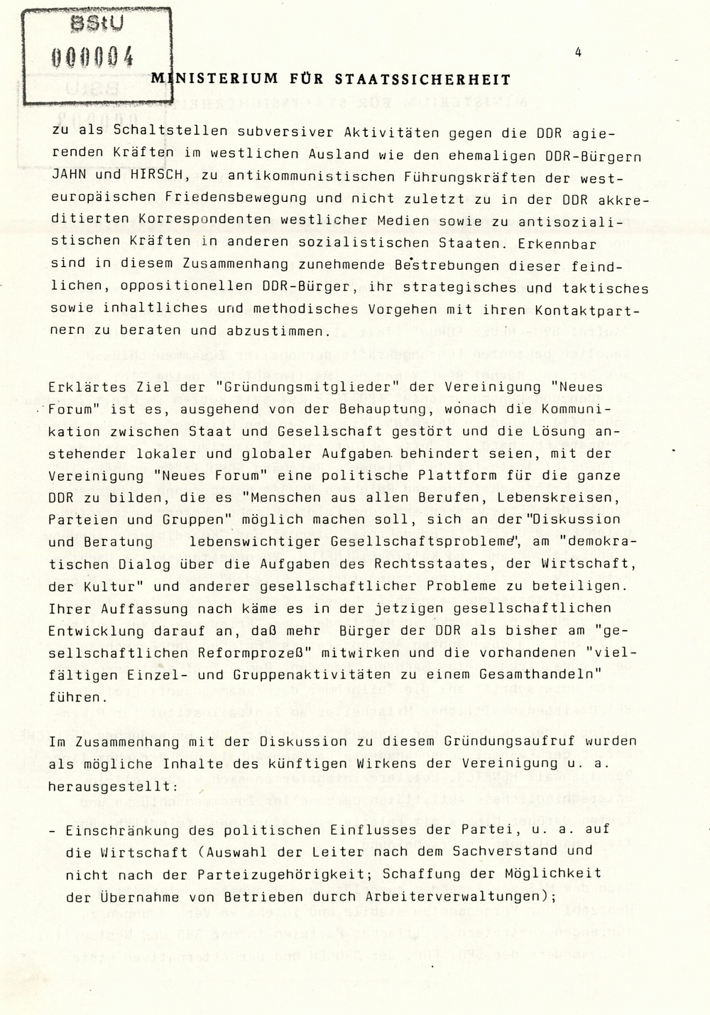 Information über Bestrebungen oppositioneller Kräfte zur Schaffung DDR-weiter Sammlungsbewegungen