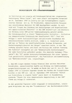 Information über Bestrebungen oppositioneller Kräfte zur Schaffung DDR-weiter Sammlungsbewegungen