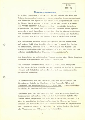 Information über Pläne, Absichten, Maßnahmen und andere Aktivitäten gegen die DDR und verschiedene sozialistische Staaten unter Mißbrauch der Olympischen Sommerspiele 1972 in München