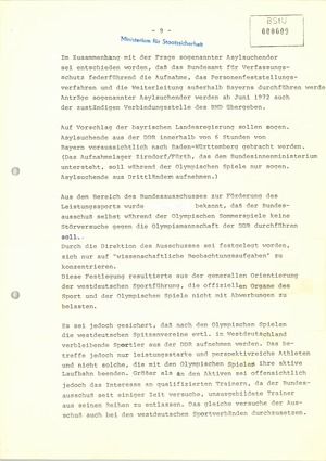 Information über Pläne, Absichten, Maßnahmen und andere Aktivitäten gegen die DDR und verschiedene sozialistische Staaten unter Mißbrauch der Olympischen Sommerspiele 1972 in München