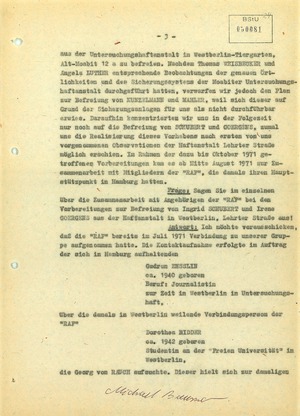 Protokoll über die Vernehmung Michael "Bommi" Baumanns nach seiner Einreise in die DDR mit falschen Papieren