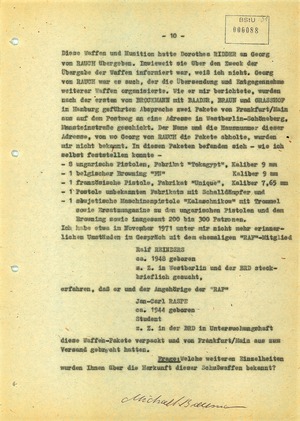 Protokoll über die Vernehmung Michael "Bommi" Baumanns nach seiner Einreise in die DDR mit falschen Papieren