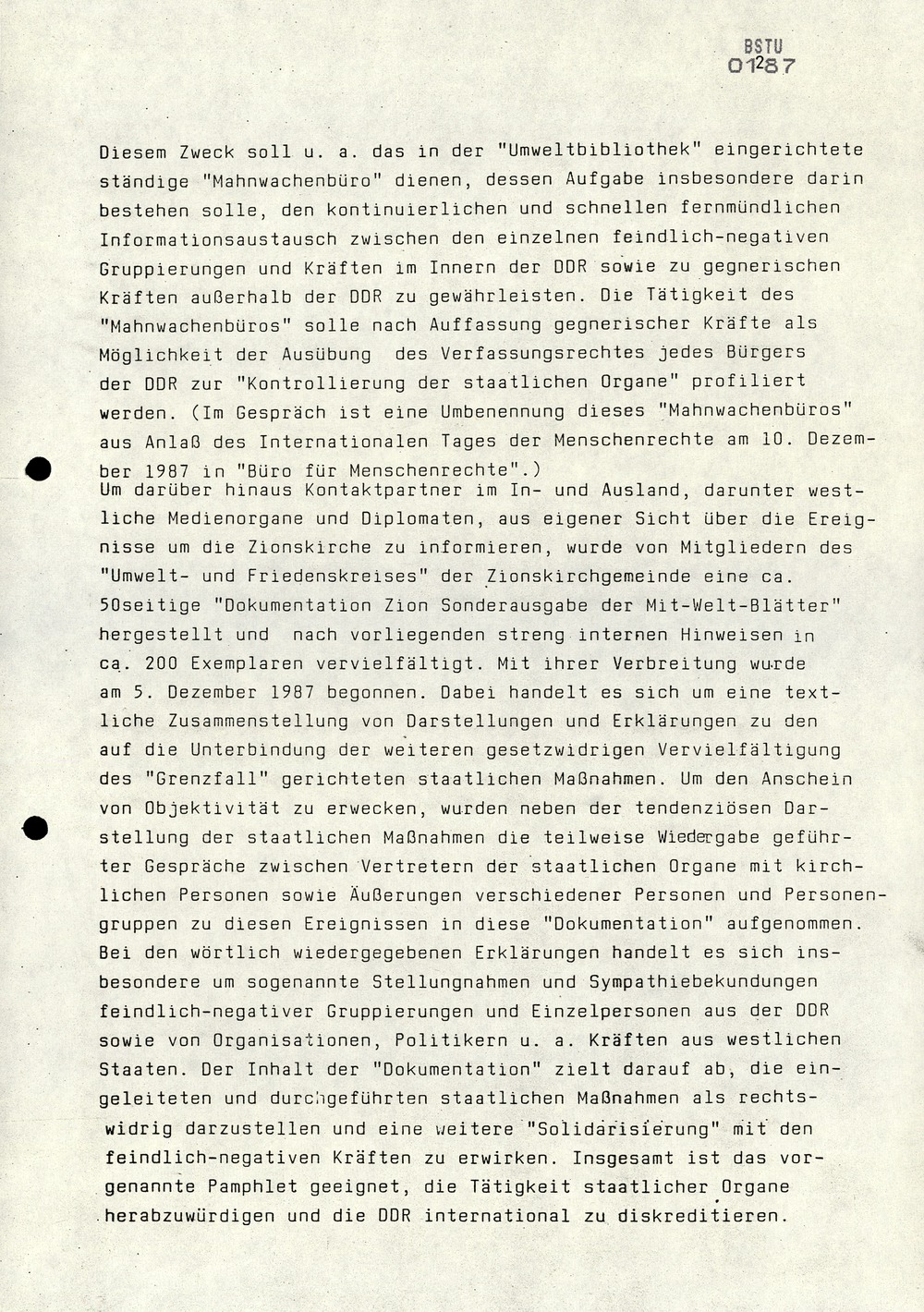 Bericht zur Verhinderung der Herausgabe des „Grenzfall“ und den Ereignissen um die Zionskirche und der Umweltbibliothek