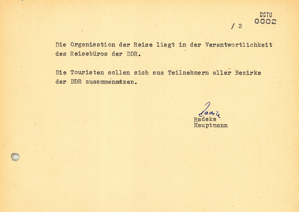 Information zur Auswahl von Touristen für Reisen zur Fußball­-Welt­meister­schaft 1974