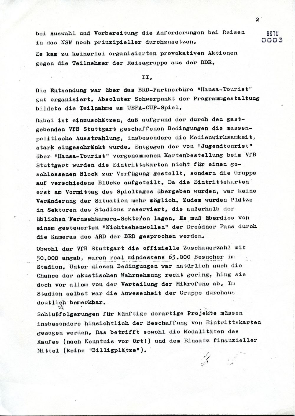 Bericht zum Aufenthalt einer Jugendreisegruppe zum UEFA-Cup-Halbfinalspiel in Stuttgart am 5. und 6. April 1989