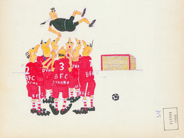 Karikatur zur Bevorzugung des Fußballvereins BFC Dynamo durch die DDR-Schiedsrichter