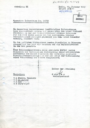 Operative Information Nr. 30/83 über Udo Lindenberg hörende Studenten