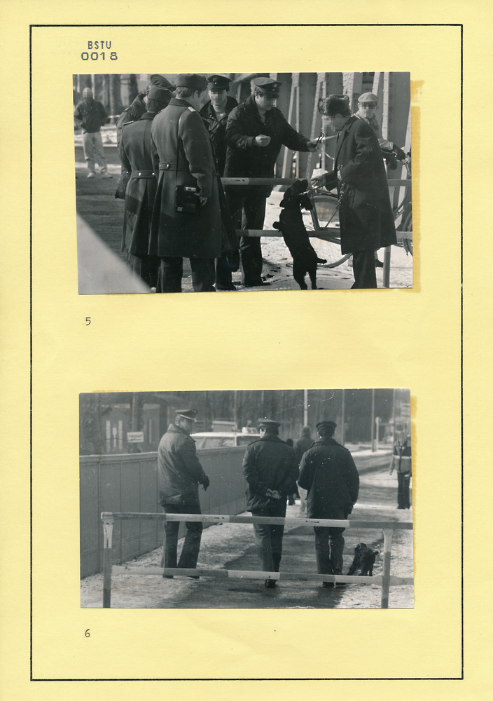 Fotos zur Übergabe des in den Nachtstunden vom 21. Februar 1985 an der Staatsgrenze der DDR zu Berlin (West) aufgegriffenen Hundes