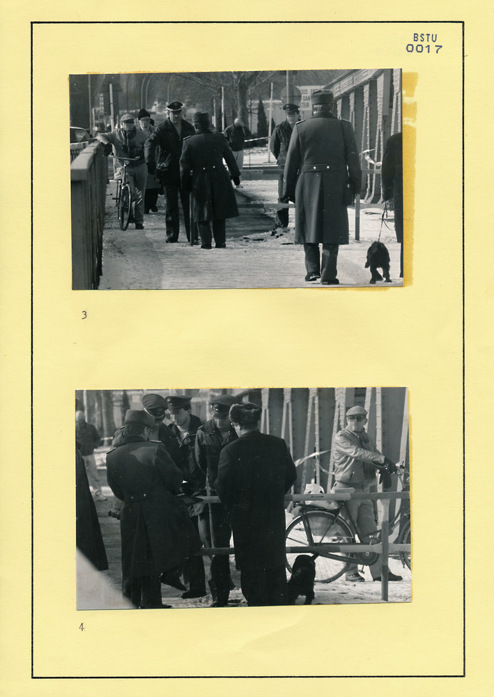 Fotos zur Übergabe des in den Nachtstunden vom 21. Februar 1985 an der Staatsgrenze der DDR zu Berlin (West) aufgegriffenen Hundes