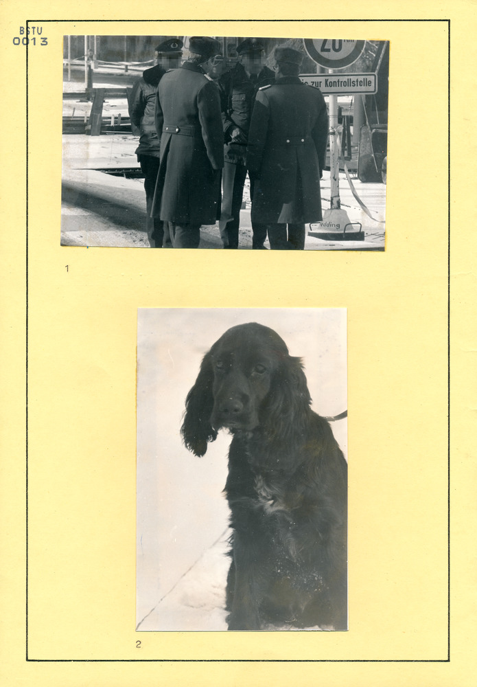 Fotos zur Übergabe des in den Nachtstunden vom 21. Februar 1985 an der Staatsgrenze der DDR zu Berlin (West) aufgegriffenen Hundes