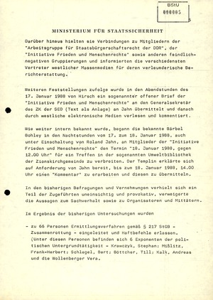 Information über die Unterbindung von Störaktionen bei der "Kampfdemonstration" am 17. Januar 1988