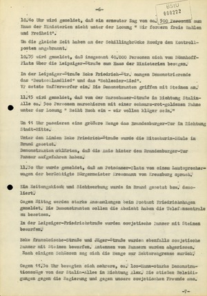 Bericht über die Ereignisse in der DDR am 17. Juni 1953