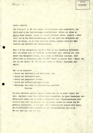 Information über die Lage im Vorfeld der Kommunalwahlen von 1989 in Dresden