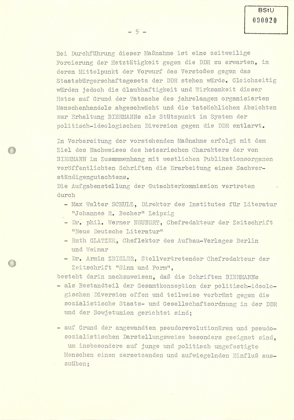 Konzeption zur Ausbürgerung Wolf Biermanns